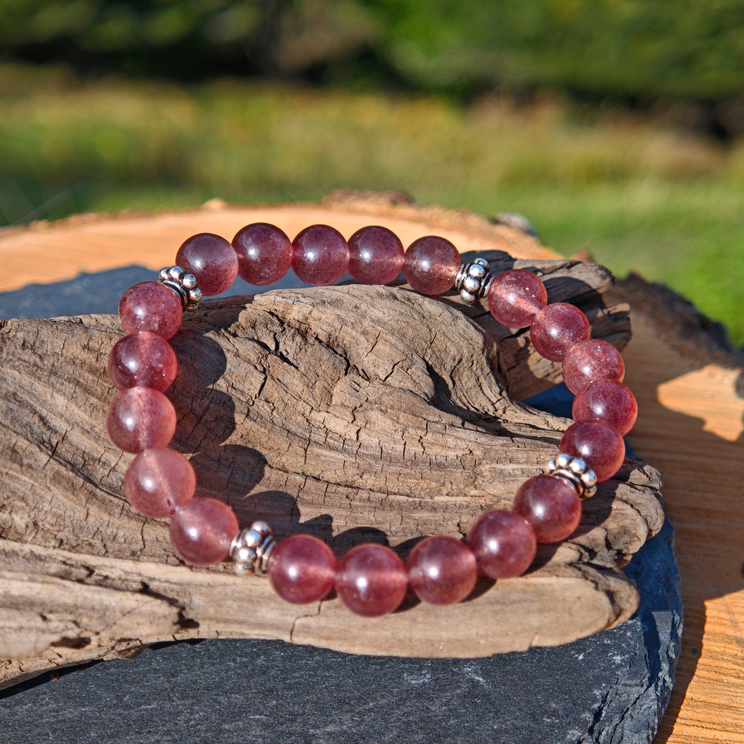 Edelstein Armband LICHTKRAFT Erdbeerquarz Red Healer Kugel S925 8mm