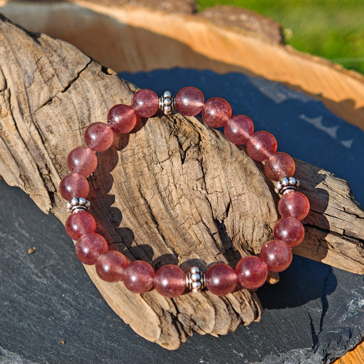 Edelstein Armband LICHTKRAFT Erdbeerquarz Red Healer Kugel S925 8mm