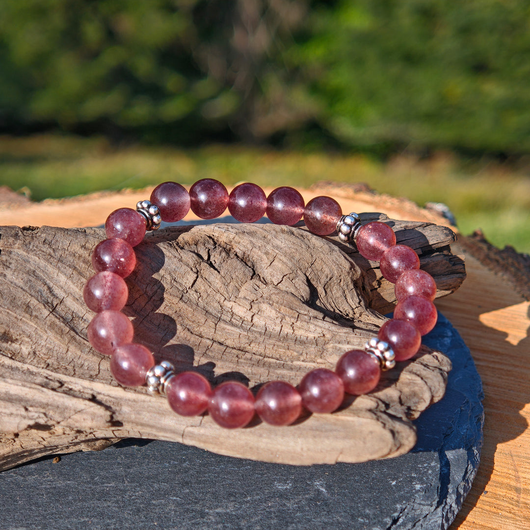 Edelstein Armband LICHTKRAFT Erdbeerquarz Red Healer Kugel S925 8mm