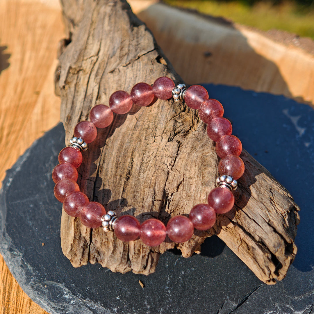 Edelstein Armband LICHTKRAFT Erdbeerquarz Red Healer Kugel S925 8mm