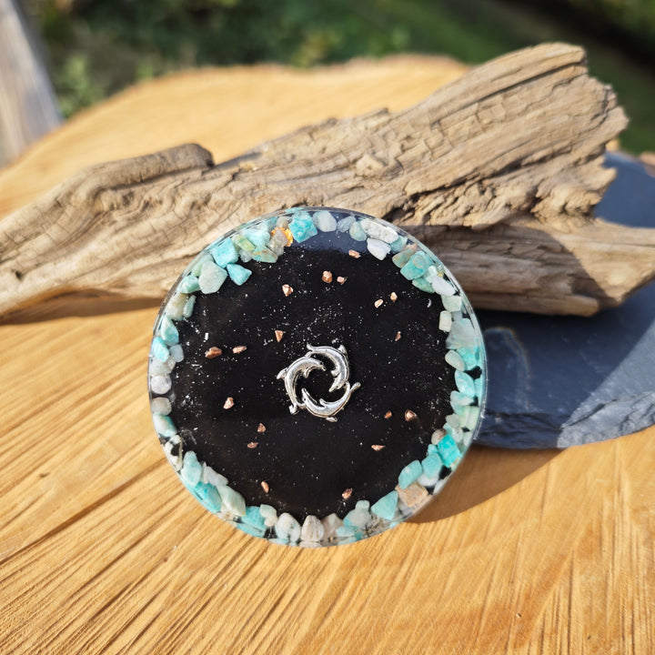 Hemisphäre RUHE & GEBORGENHEIT mit AMAZONIT & LARIMAR 7cm