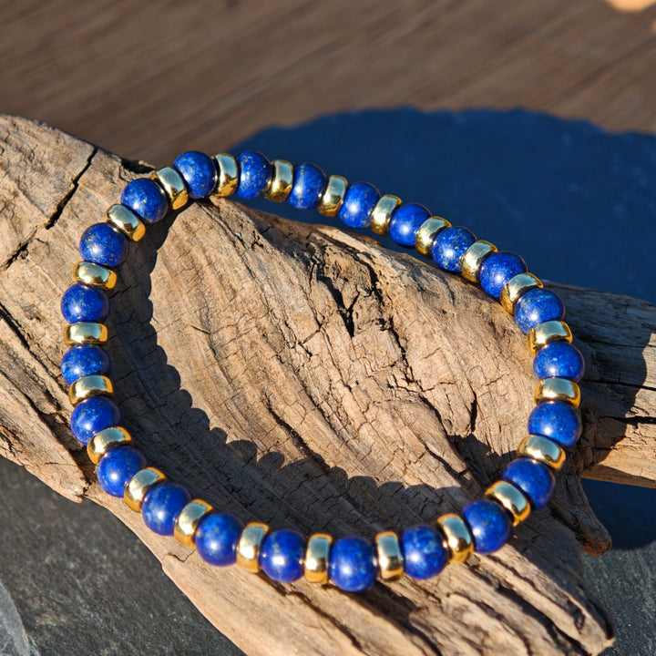Edelstein Armband INTUITION & WAHRHEIT Lapislazuli 6mm S925vergoldet