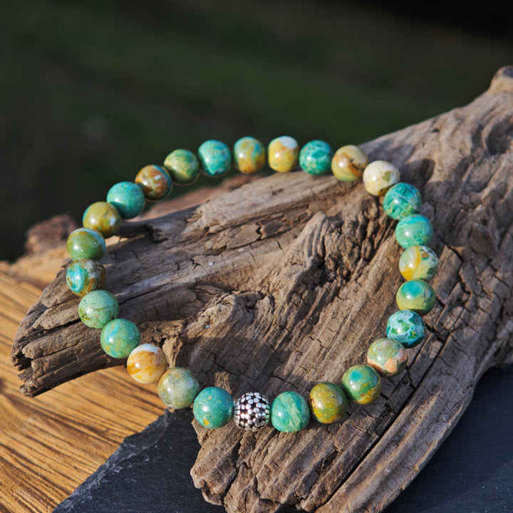 Edelstein Armband EMOTIONALE KLARHEIT Atacama Opal Kugel S925 6mm