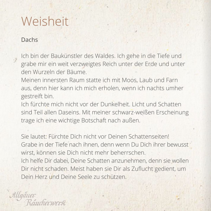 Allgäuer Räucherwerk - Dachs - Weisheit