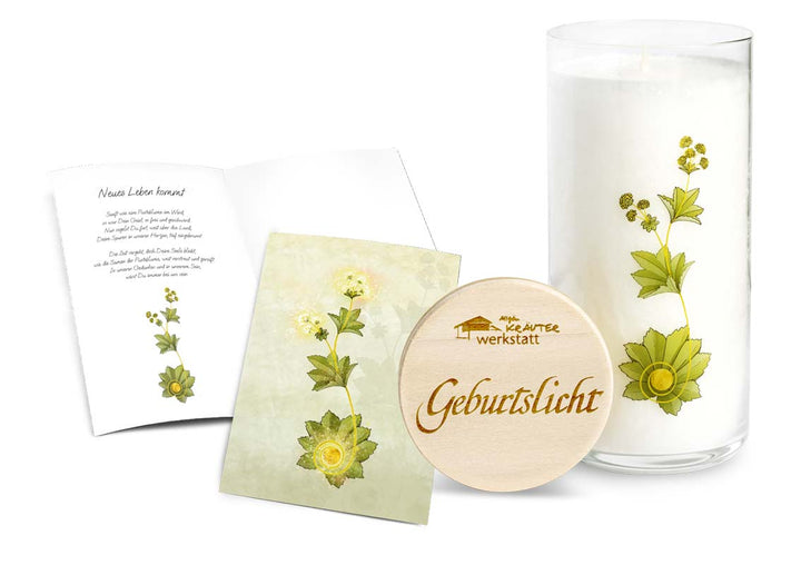 GEBURTSLICHT MIT KARTE - Allgäuer Heilkräuter Kerze