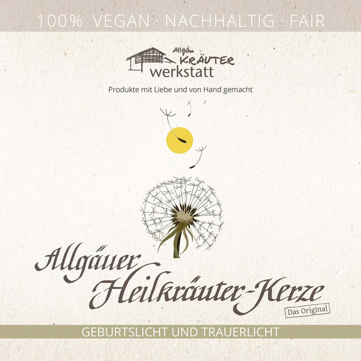 TRAUERLICHT MIT KARTE - WIESE - Die Erinnerung bleibt - Allgäuer Heilkräuter Kerze