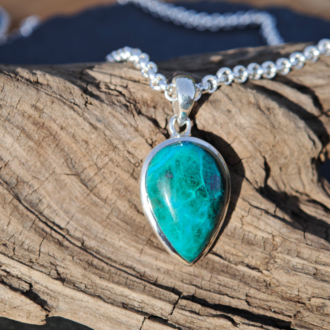 Chrysokoll (Ausgeglichenheit) Tropfen gefasst in Silber 925