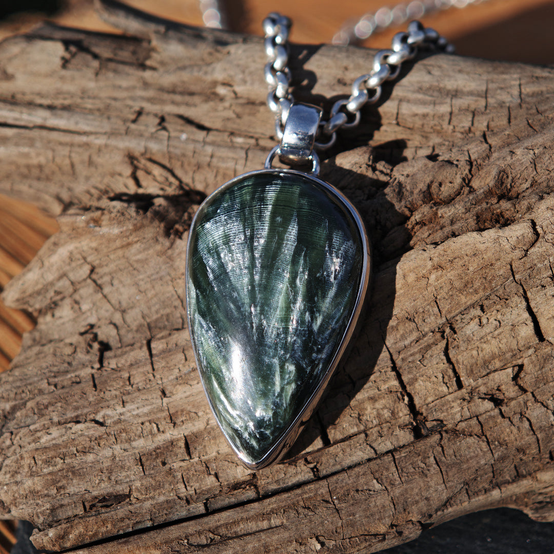 Seraphinit (Seelenwachstum) Anhänger Tropfen S925 rhodiniert Unikat