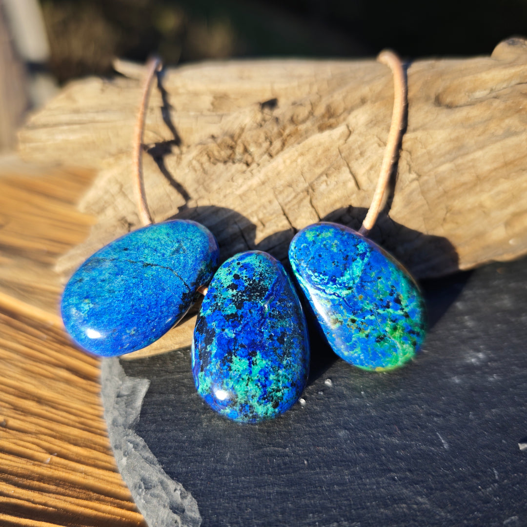 Azurit-Malachit Anhänger Trommelstein gebohrt (Geistiges Erkennen) Unikate zur individuellen Auswahl