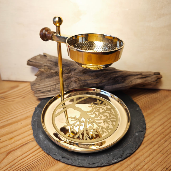 Räucherstövchen Höhenverstellbar Messing Baum des Lebens graviert