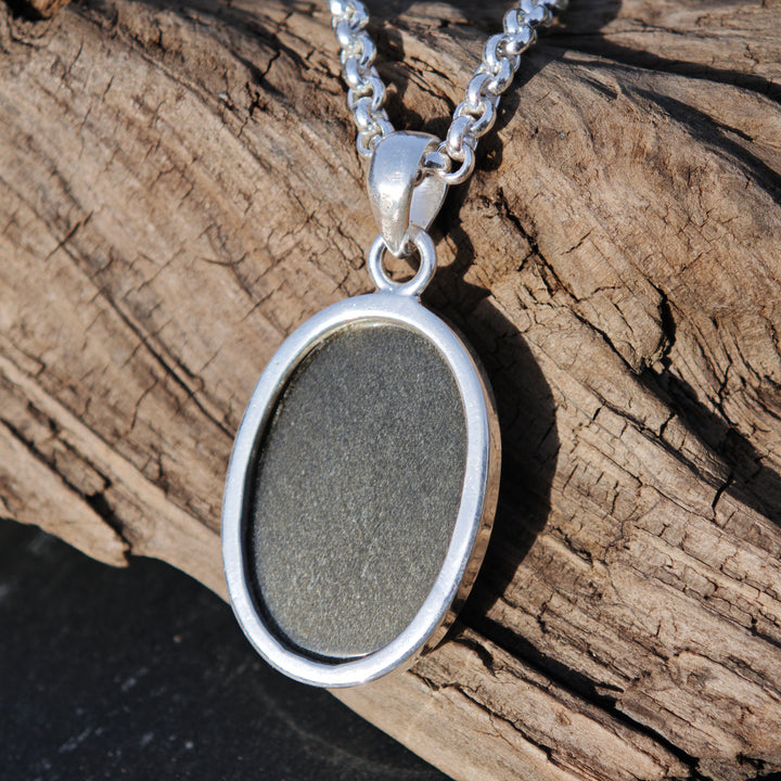 Goldschimmer Obsidian oval Anhänger gefasst in Silber 925