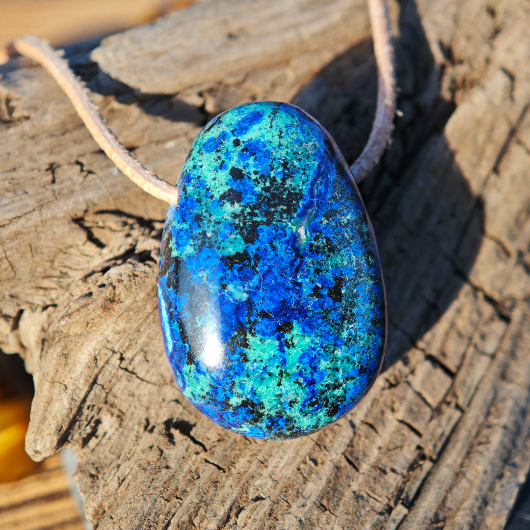 Azurit-Malachit Anhänger Trommelstein gebohrt (Geistiges Erkennen) Unikate zur individuellen Auswahl