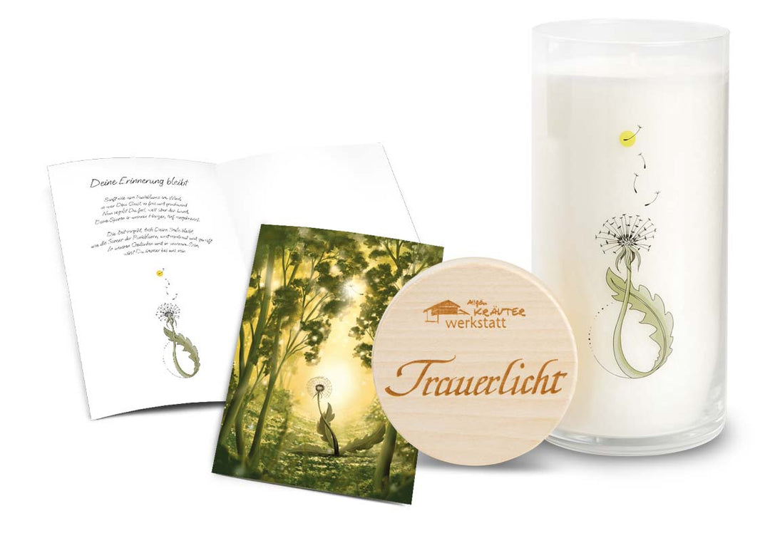 TRAUERLICHT MIT KARTE - WALD - Die Erinnerung bleibt - Allgäuer Heilkräuter Kerze