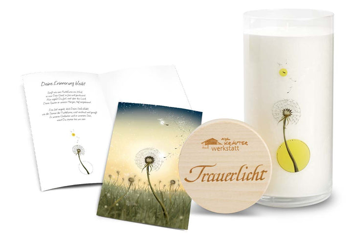 TRAUERLICHT MIT KARTE - WIESE - Die Erinnerung bleibt - Allgäuer Heilkräuter Kerze