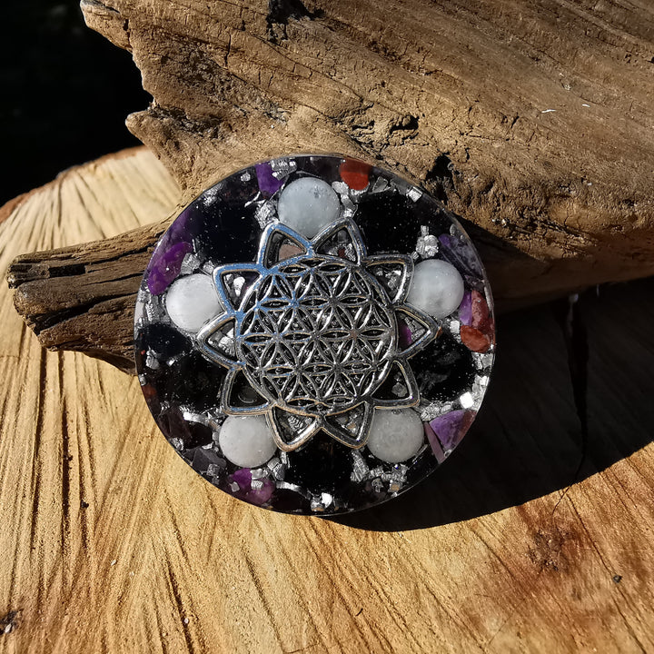 Orgone Mini Schild SPECIAL EMF PROTECTION mit E-Link Sugilith silber (noch solange Vorrat)