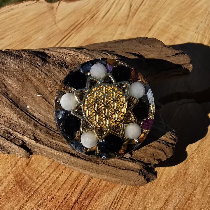 Orgone Mini Schild SPECIAL EMF PROTECTION mit E-Link Pietersit gold (noch solange Vorrat)