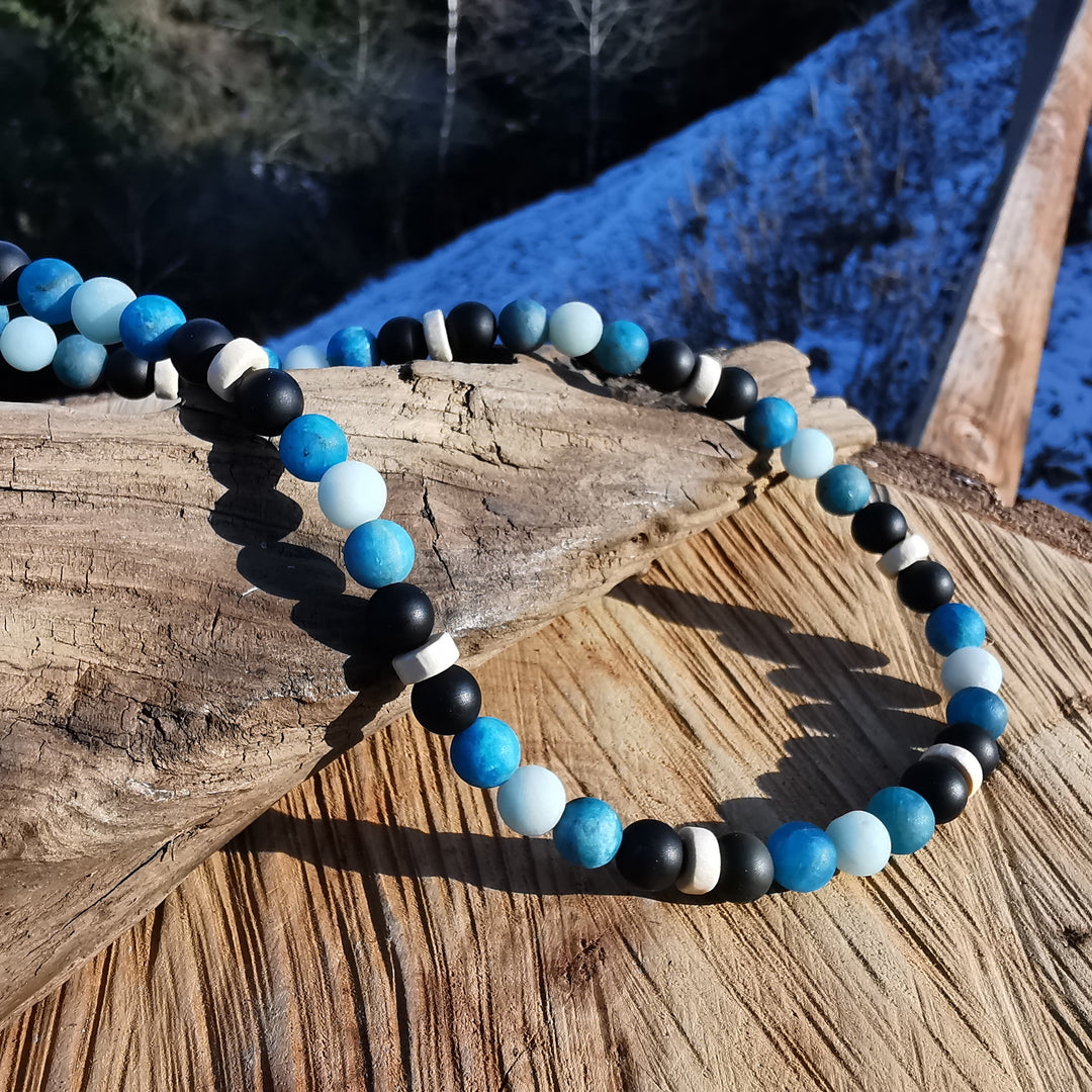 Edelsteinkette RUHE STÄRKE SCHUTZ mit Amazonit Apatit und Obsidian 8mm Kugeln