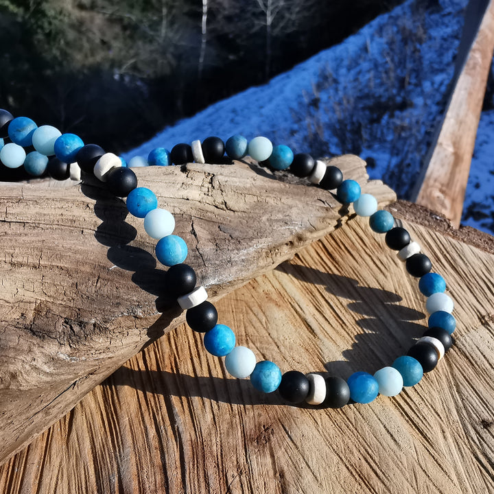 Edelsteinkette RUHE STÄRKE SCHUTZ mit Amazonit Apatit und Obsidian 8mm Kugeln