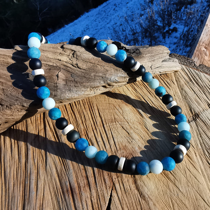 Edelsteinkette RUHE STÄRKE SCHUTZ mit Amazonit Apatit und Obsidian 8mm Kugeln