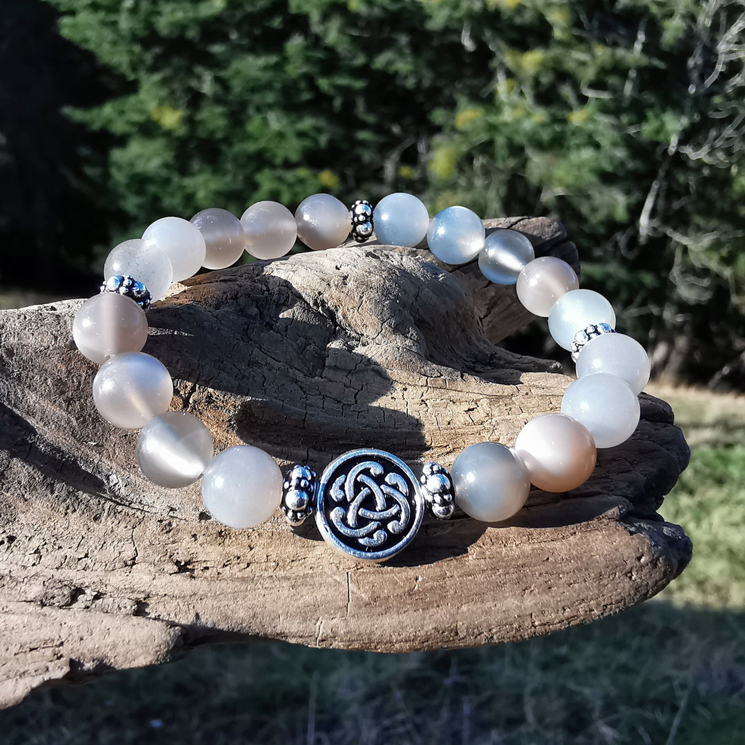 Edelstein Armband BEWUSST SEIN Mondstein keltischer Knoten S925 8mm