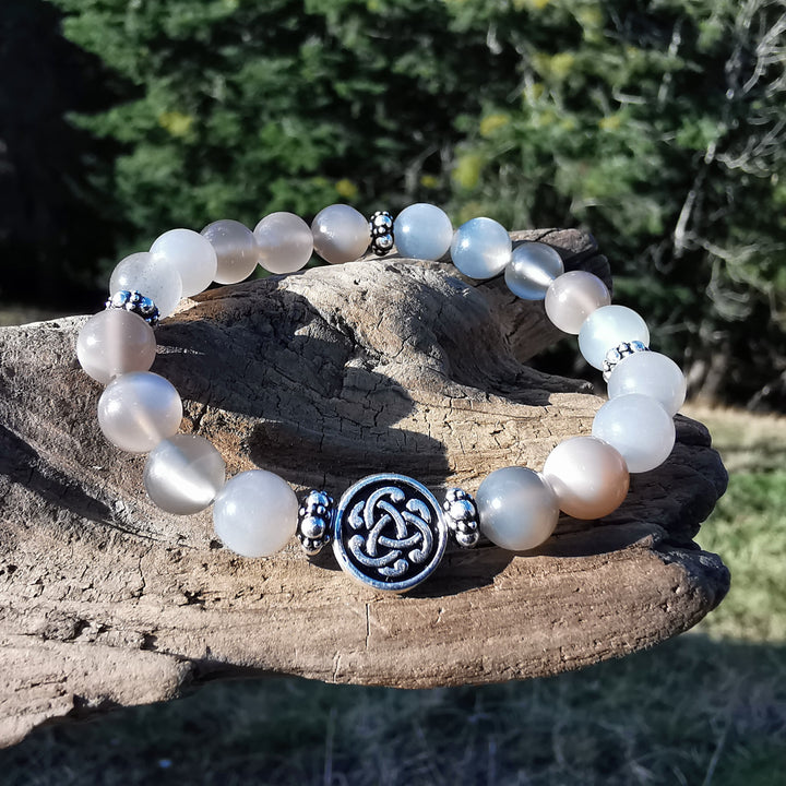 Edelstein Armband BEWUSST SEIN Mondstein keltischer Knoten S925 8mm