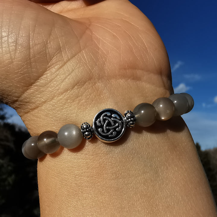 Edelstein Armband BEWUSST SEIN Mondstein keltischer Knoten S925 8mm