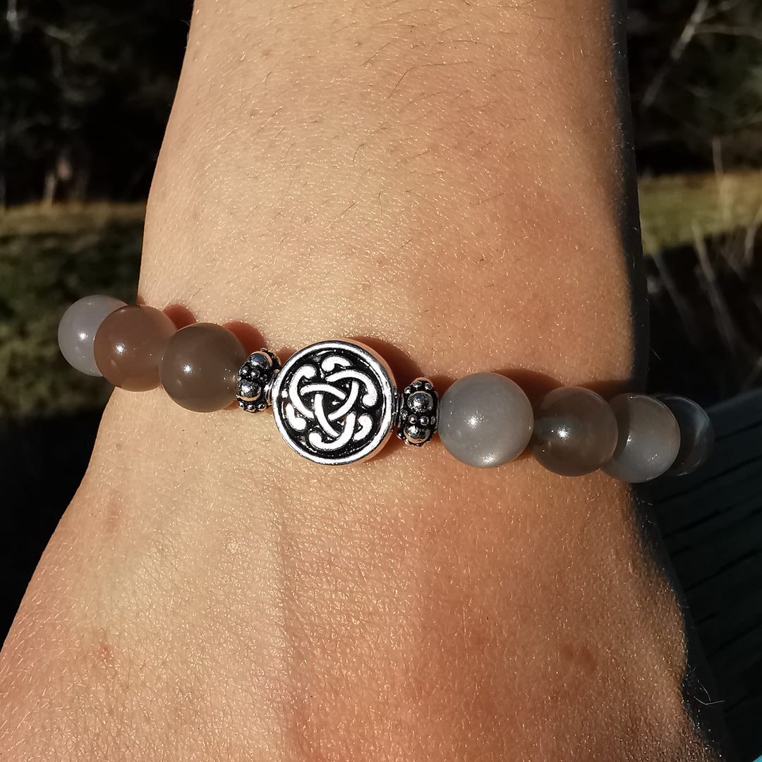 Edelstein Armband BEWUSST SEIN Mondstein keltischer Knoten S925 8mm