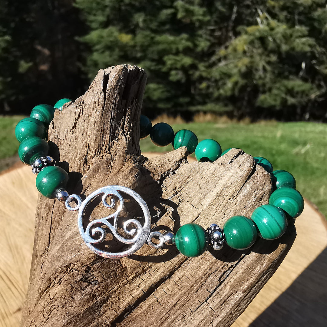 Edelstein Armband NEUBEGINN Malachit keltische Triskele S925 8mm