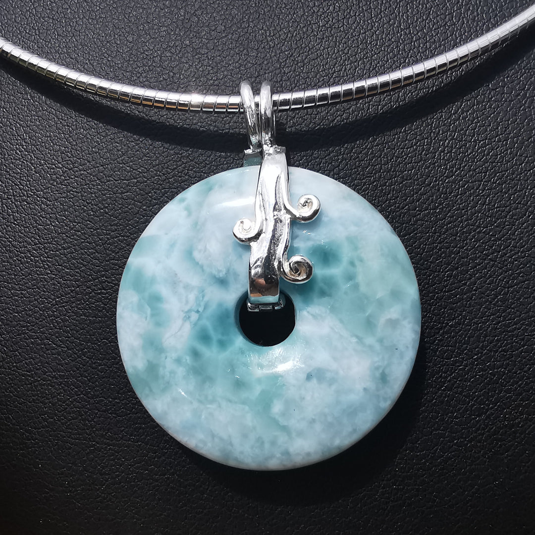 LARIMAR Donut 30mm Unikat in EXTRAQUALITÄT an Silber 925 Wasserfall Clip